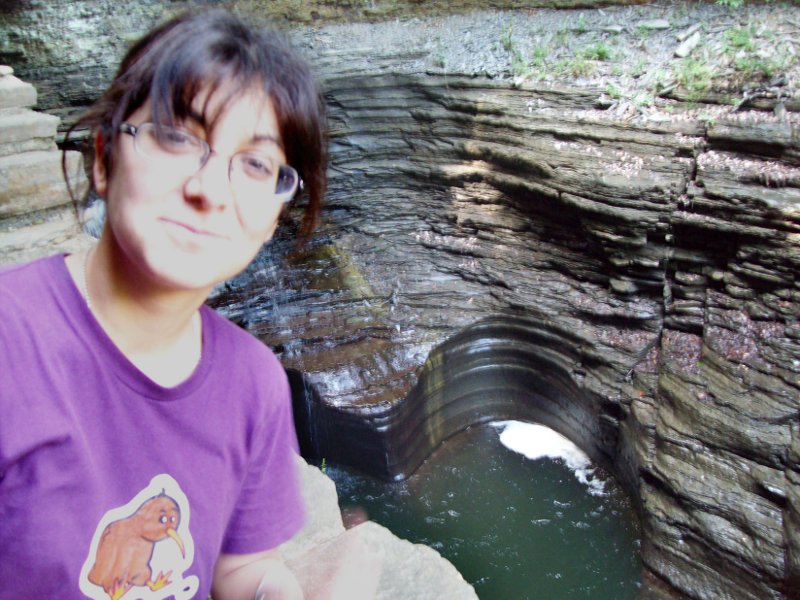 a pool with Nicole above it